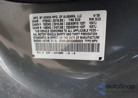 2008 Honda Odyssey Lx z USA, uszkodzony, nr VIN 5FNRL38298B065223